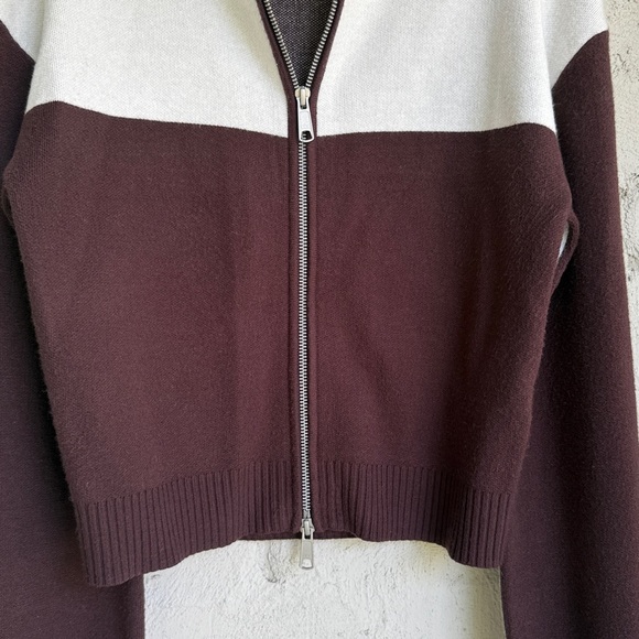 Anthropologie Maeve Brown/White/Pink Color Block Zippered Sweater Size Small - Picture 6 of 14